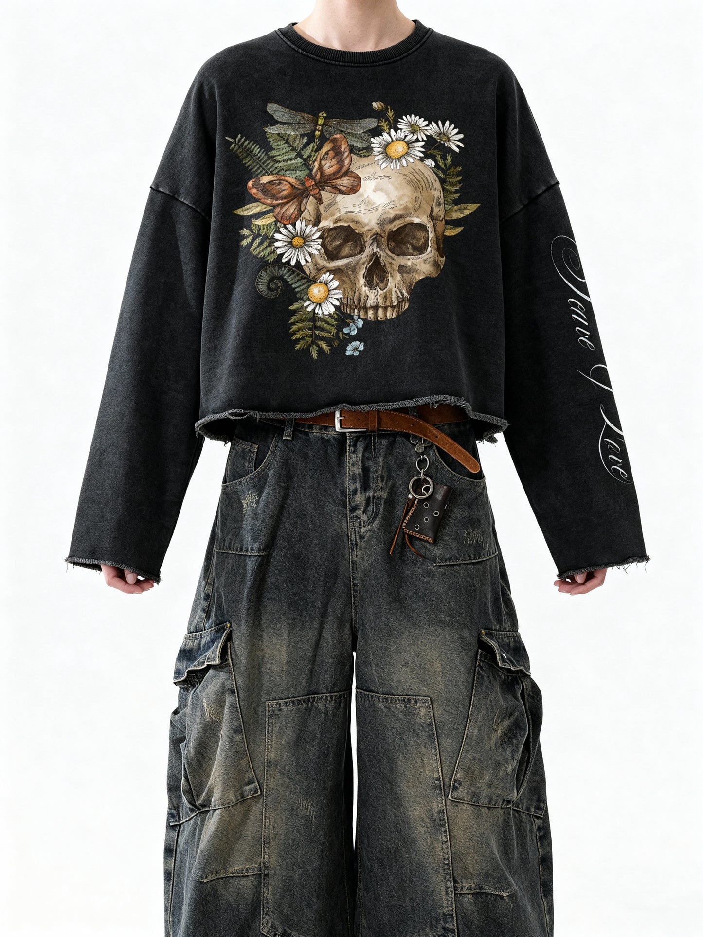 Peace & Love Washed Cropped Sweatshirt